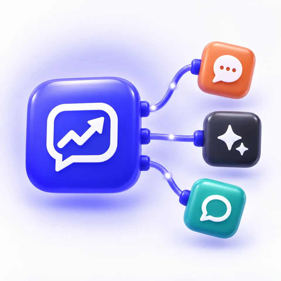 The Rankwise app tile connected by cables to three chat assistants